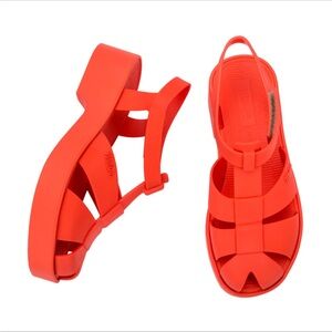 Melissa Sun Waves Platform Sandals Orange Size 7 EUC Vegan